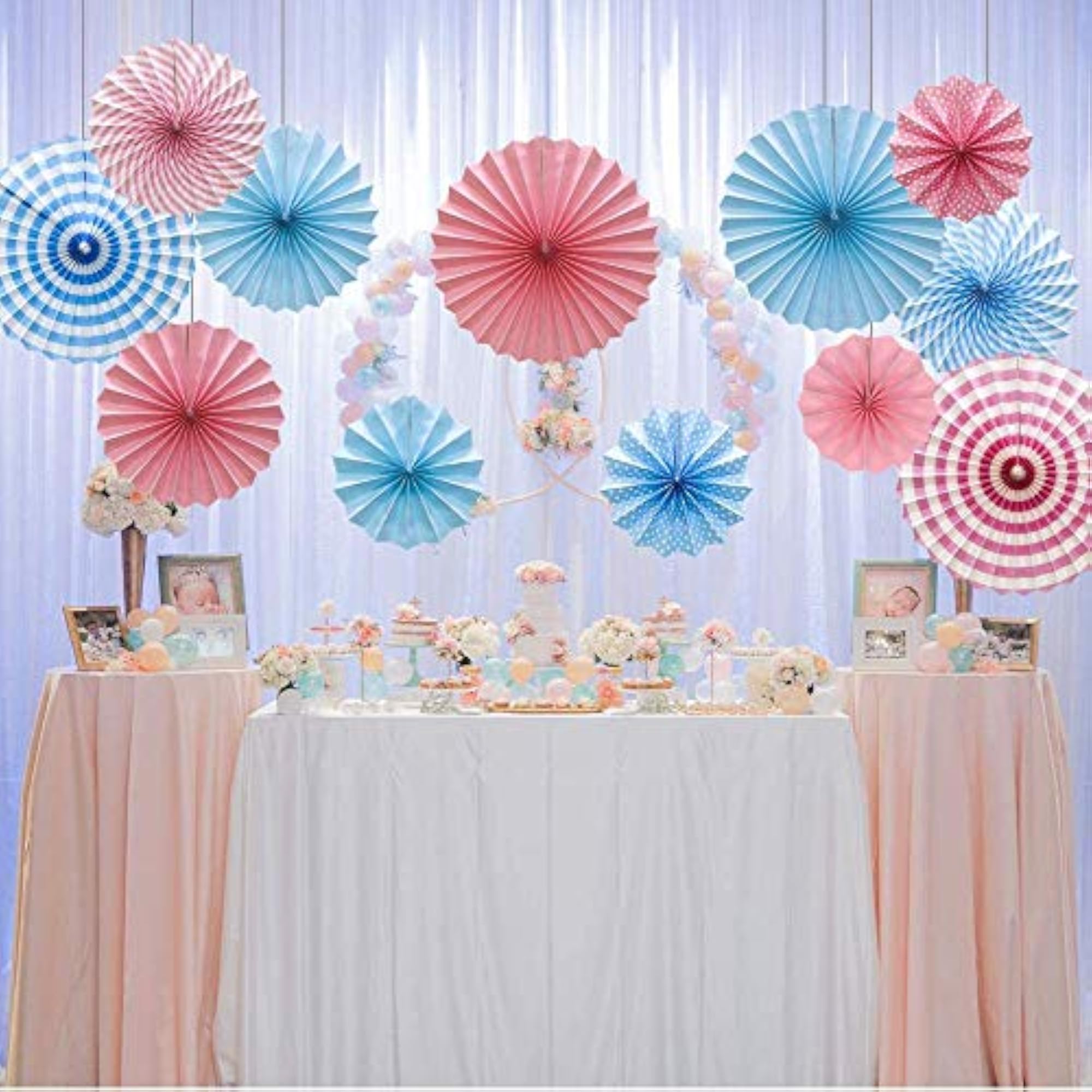 Party Hanging Paper Fans Set, Pink Round Pattern